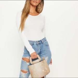 White Scoop Back Long Sleeve Bodysuit